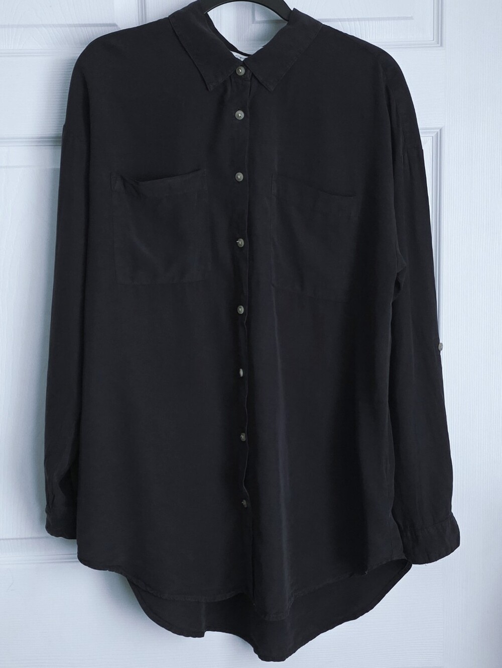 Carly Jean Los Angeles Cam Tencel Tunic Button Down Shirt Blue Medium